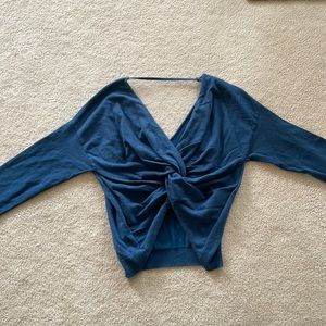 Blue Tie Front Long Sleeve Top